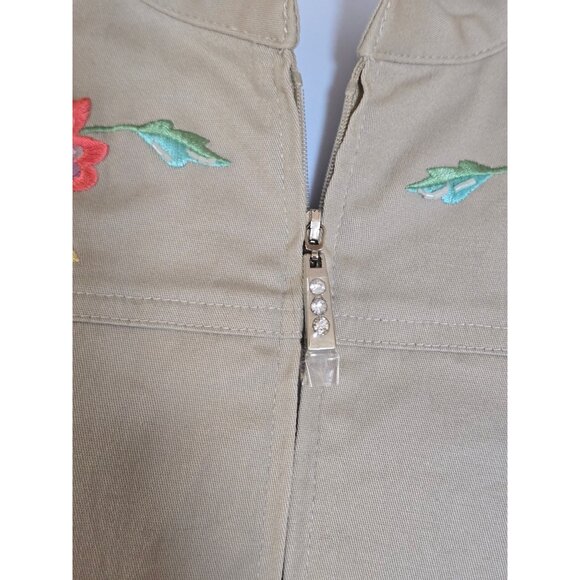 Butterfly Embroidered Khaki Zip-Up Jacket Long Sleeve Floral Design (see pic's) - Picture 9 of 12